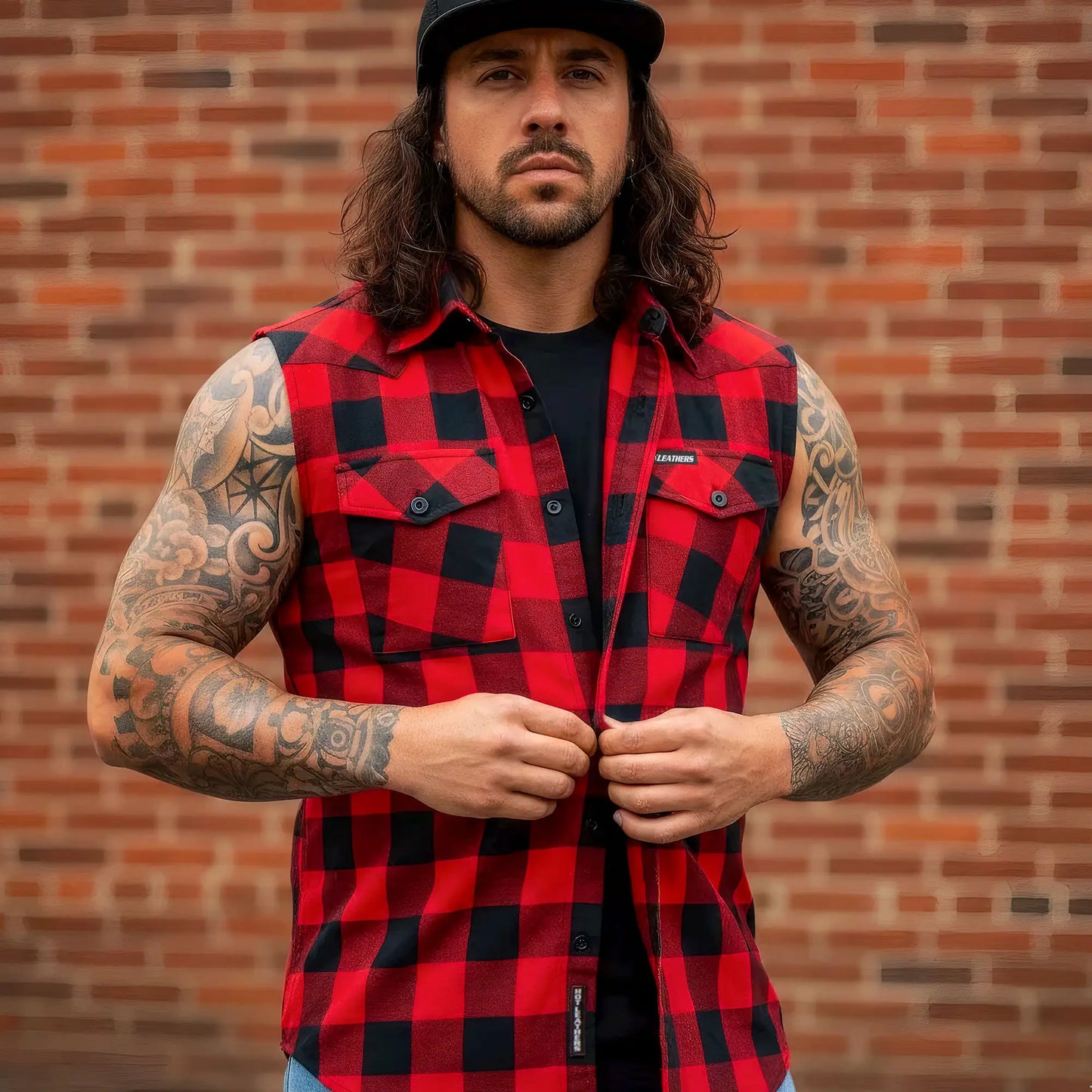 Hot Leathers Men's 'Hellfire' Black/Red Cotton Flannel Shirt - Button Front - Riding/Casual/ Work Wear - FLM5001