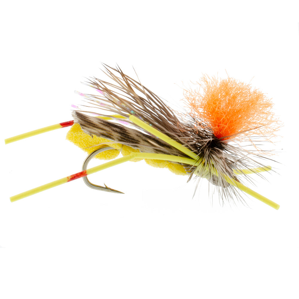 Grasshopper Trout Flies Fishing Flies Assortment Dropper Hopper Foam Body - 9 Flies 3 Patterns Hook Size 10