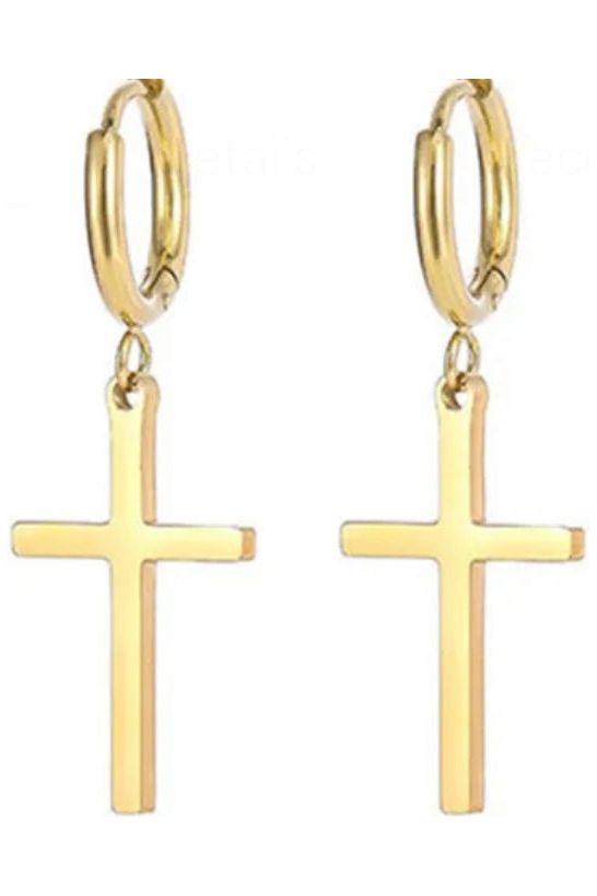 DAINTY 18K GOLD CROSS PENDANT EARRINGS