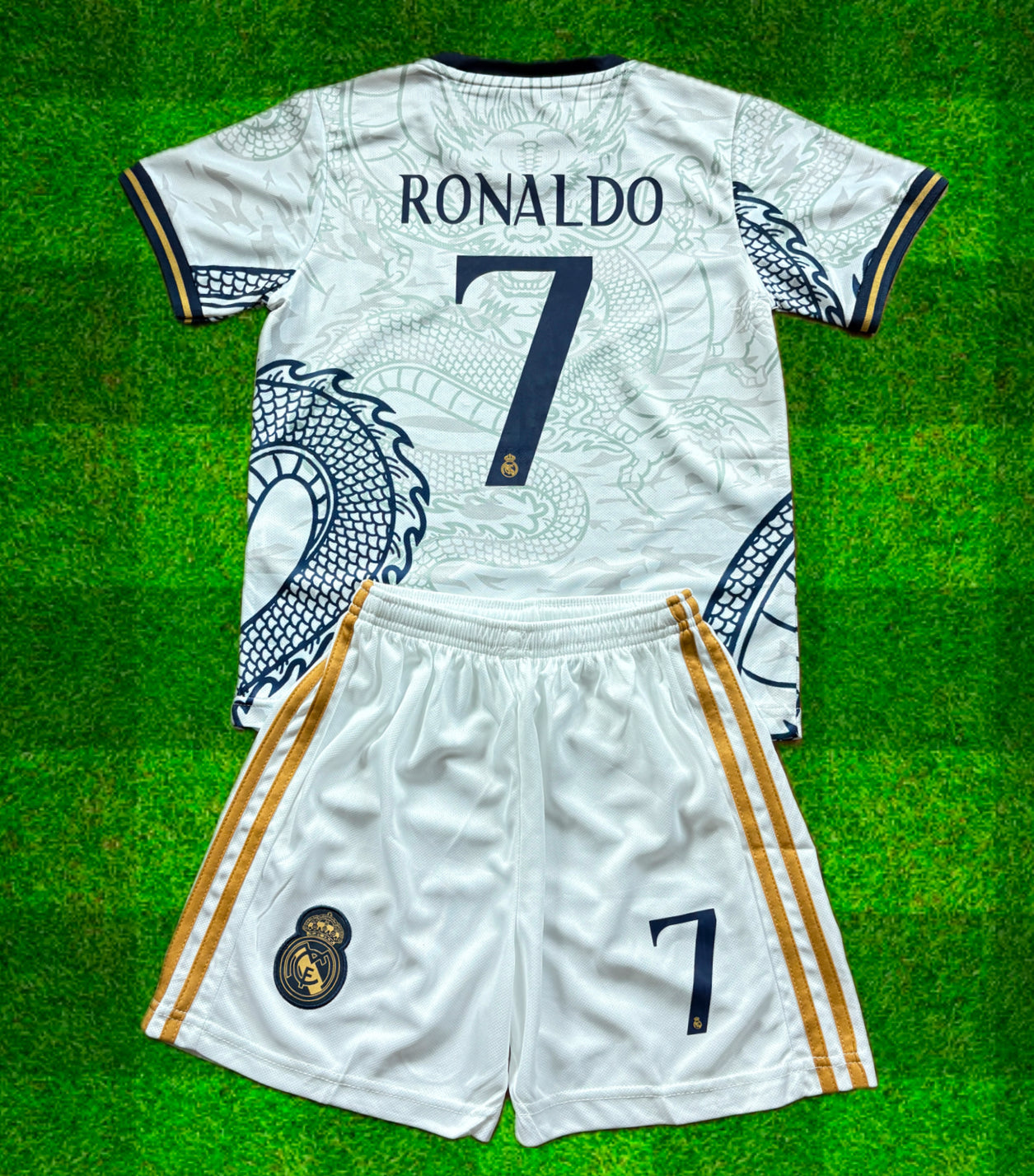 Ronaldo White Dragon Home Edition Kids Soccer Jersey Kit