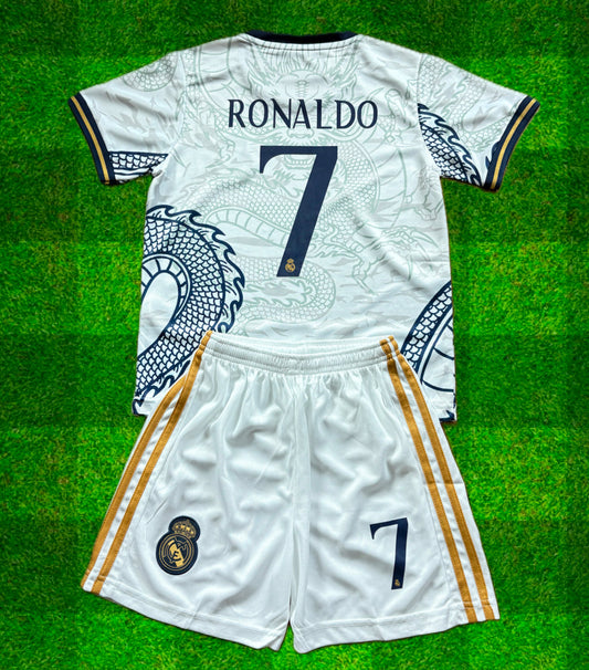 Ronaldo White Dragon Home Edition Kids Soccer Jersey Kit