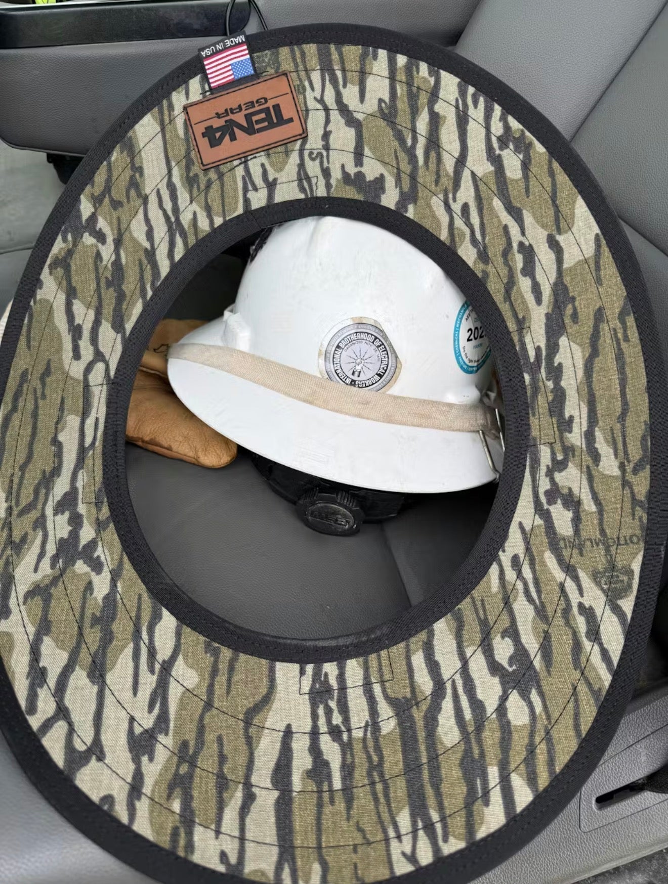 Bottomland Camo Hard Hat Sun Shade Visor – Water-Resistant Worksite Visor for Full Brim & Kask Hard Hats
