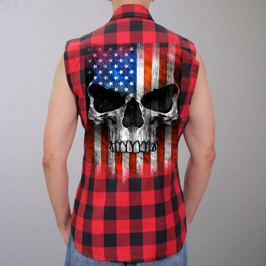 Hot Leathers Men's 'Widowmaker' Black/Red Cotton Flannel Shirt - Button Front - Riding/Casual/ Work Wear - GMS3491