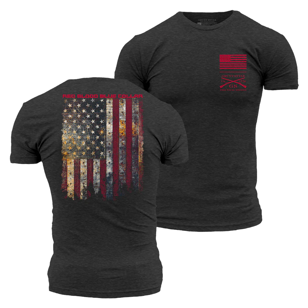 Grunt Style - Red Blood Blue Collar™ T-Shirt - Charcoal