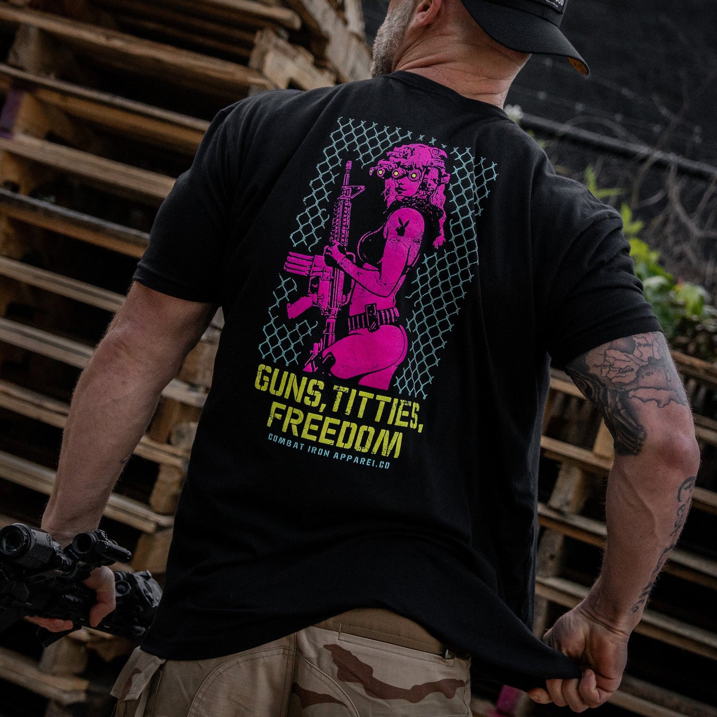 Guns, Titties, Freedom: Tactical Temptation Men's T-Shirt