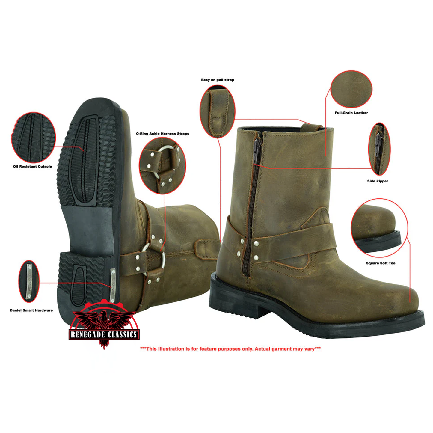 Ghoststep Men's 7"  Motorcycle Leather Boots – Brown