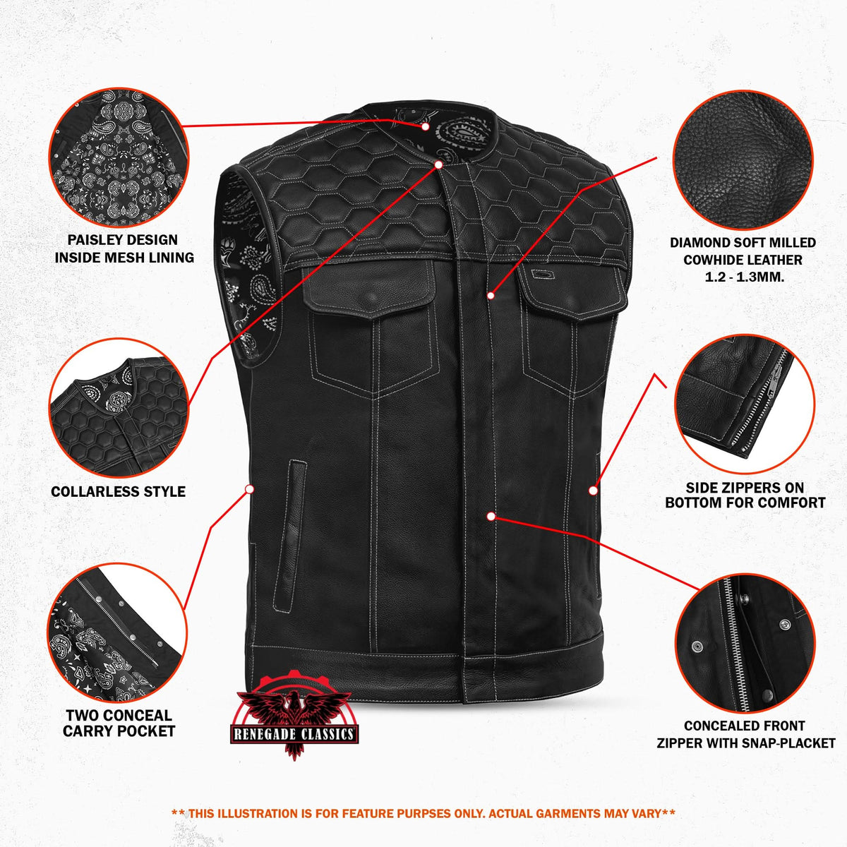 Draven Mens Leather Motorcycle Vest