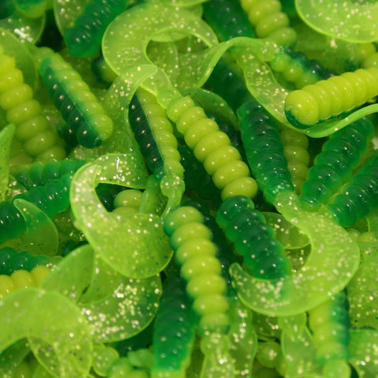 Cam's 35 pc Curly Tail Green & Yellow Grub