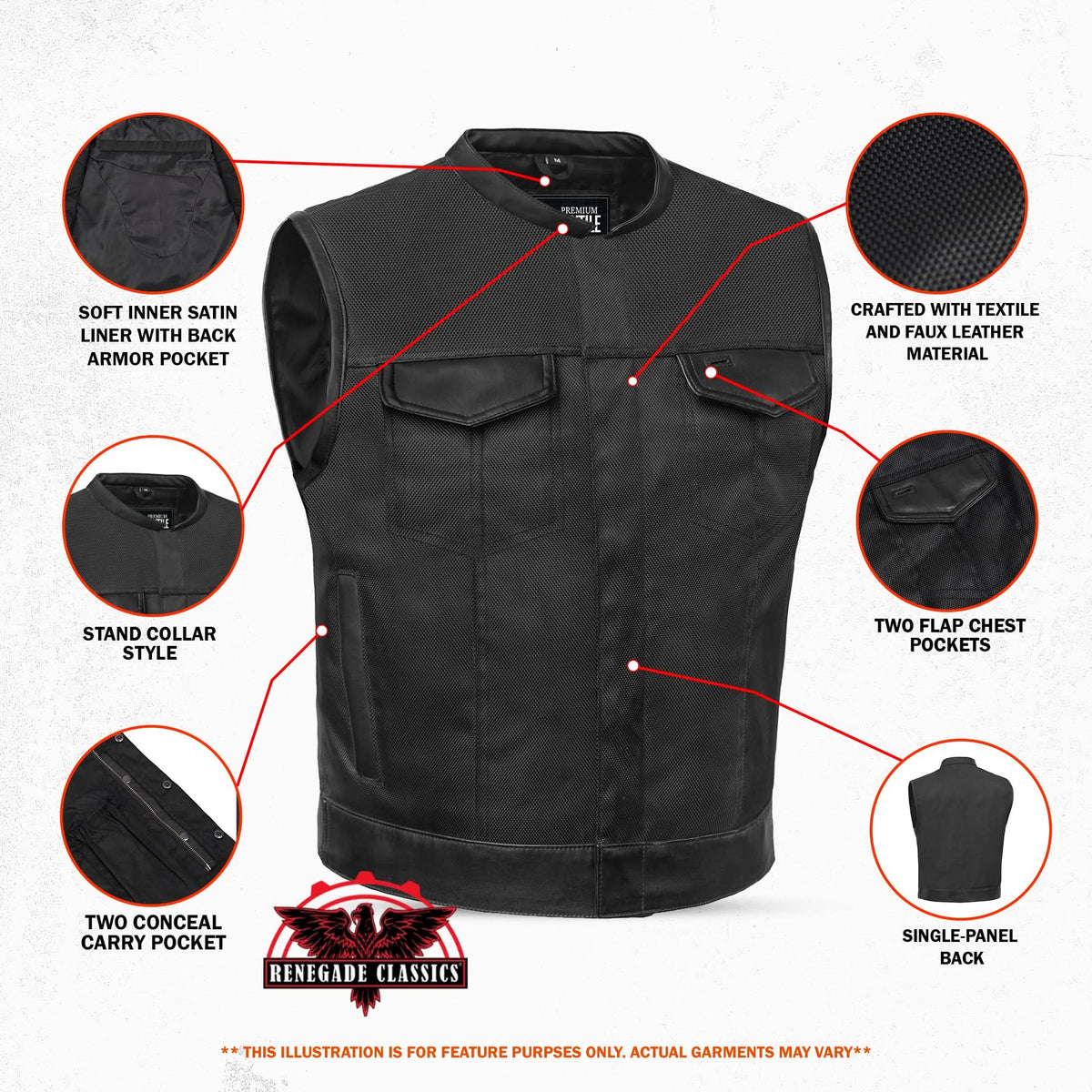 Grimedge Mens Textile Motorcycle Vest