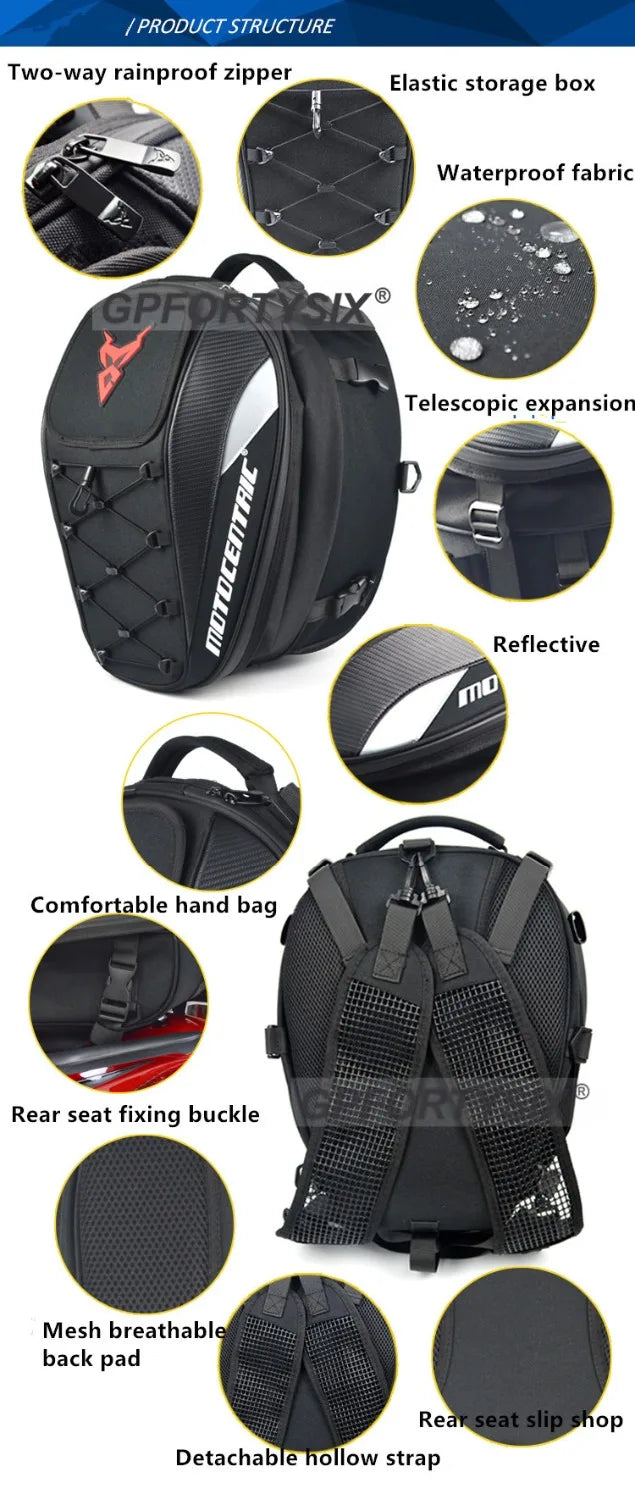 Motocentric Motorcycle Back Seat Bags Waterproof Multifunctional