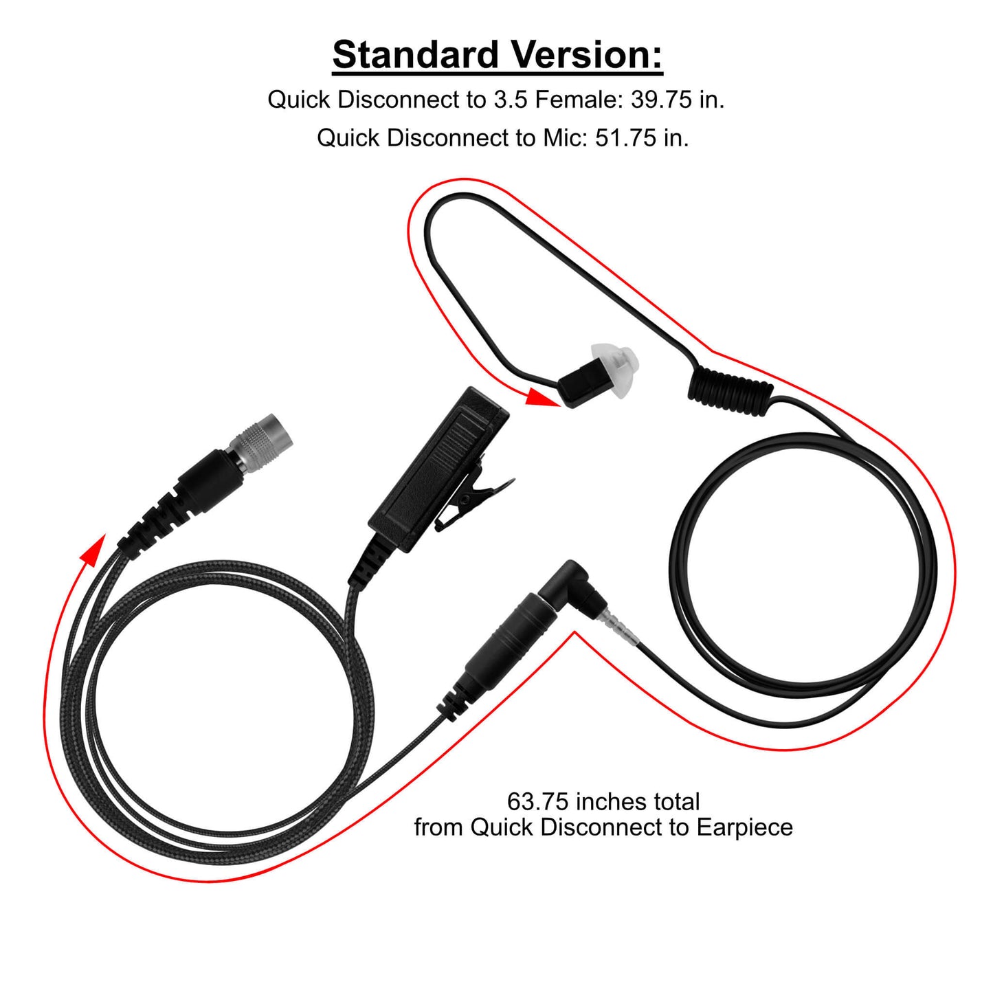 Braided Fiber Tactical Mic & Invisible Series Tubeless Earpiece Complete Kit w/ Quick Disconnect (Hirose) - Relm/BK Radio Complete KNG & KNG2 Series