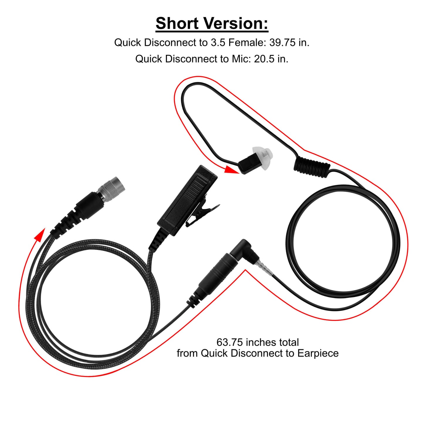 Braided Fiber Tactical Mic & Invisible Series Tubeless Earpiece Complete Kit w/ Quick Disconnect (Hirose) - Harris: XL-150/P, XG-100/P, XL-185/P/Pi, XL-200/P/Pi, XL-400