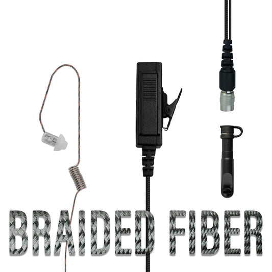 Braided Fiber Tactical Mic & Invisible Series Tubeless Earpiece Complete Kit w/ Quick Disconnect (Hirose) - Harris/Tait TP3000/7110/7100/8000/9000 Series