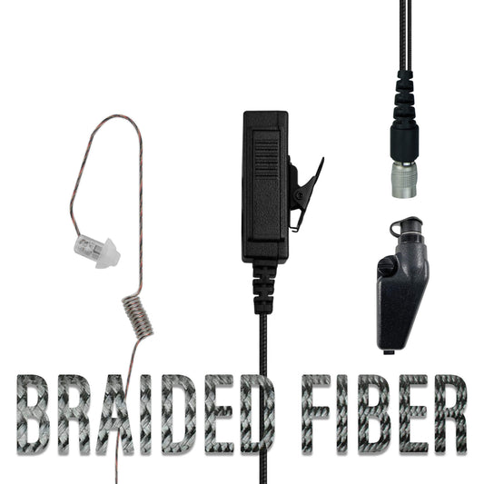 Braided Fiber Tactical Mic & Invisible Series Tubeless Earpiece Complete Kit w/ Quick Disconnect (Hirose) - Kenwood All Multi-Pin TK & NX Series