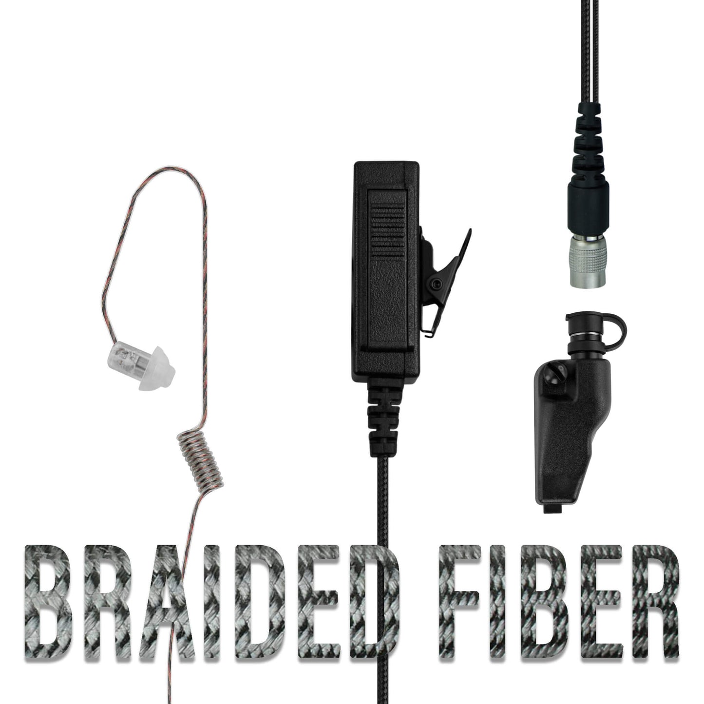 Braided Fiber Tactical Mic & Invisible Series Tubeless Earpiece Complete Kit w/ Quick Disconnect (Hirose) - EF Johnson VP5000 VP6000 VP8000 Series