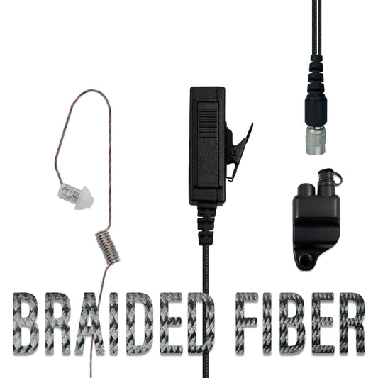 Braided Fiber Tactical Mic & Invisible Series Tubeless Earpiece Complete Kit w/ Quick Disconnect (Hirose) - Harris: All P5300 P5400 P5500 P7300 Series, XG-15/25/75, XL-45, XL-95 & More