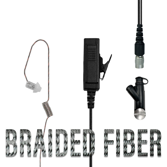 Braided Fiber Tactical Mic & Invisible Series Tubeless Earpiece Complete Kit w/ Quick Disconnect (Hirose) - Harris: XL-150/P, XG-100/P, XL-185/P/Pi, XL-200/P/Pi, XL-400