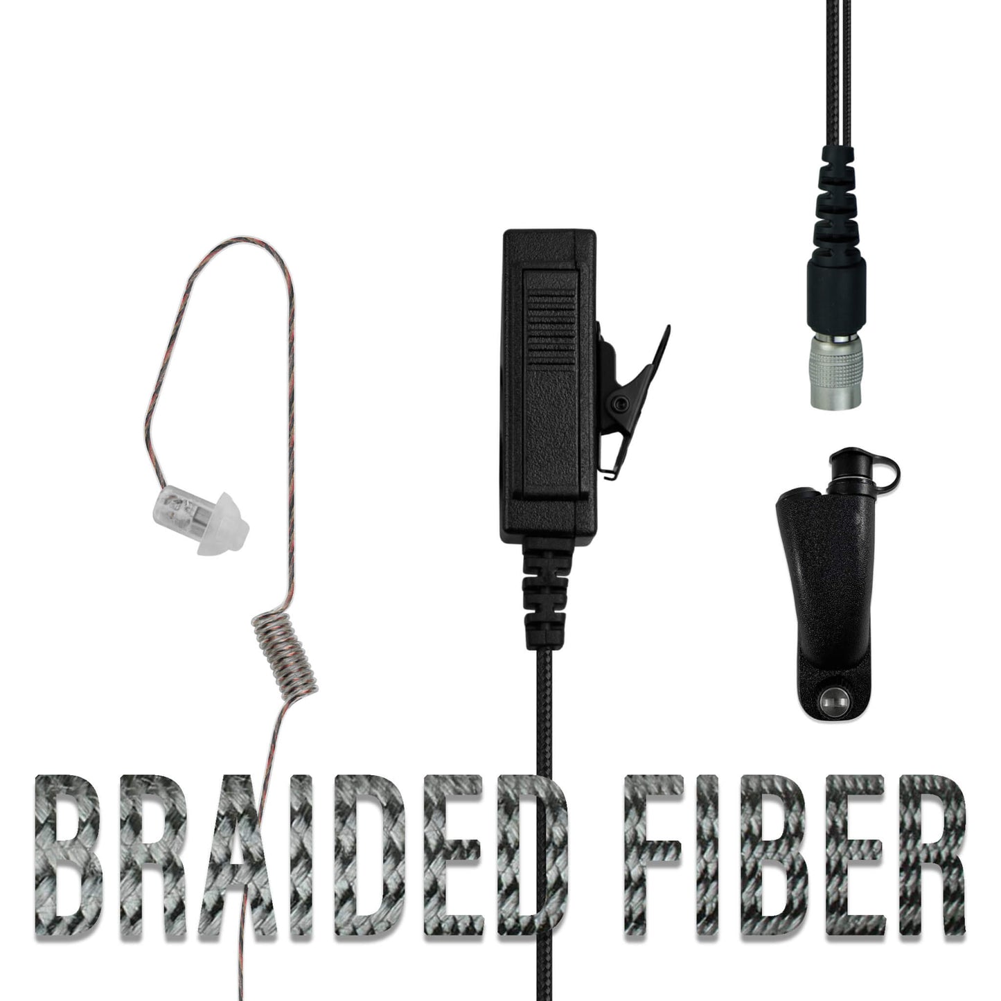 Braided Fiber Tactical Mic & Invisible Series Tubeless Earpiece Complete Kit w/ Quick Disconnect (Hirose) - Motorola: APX (Apex) Series, XPR Series, SRX2200, & More