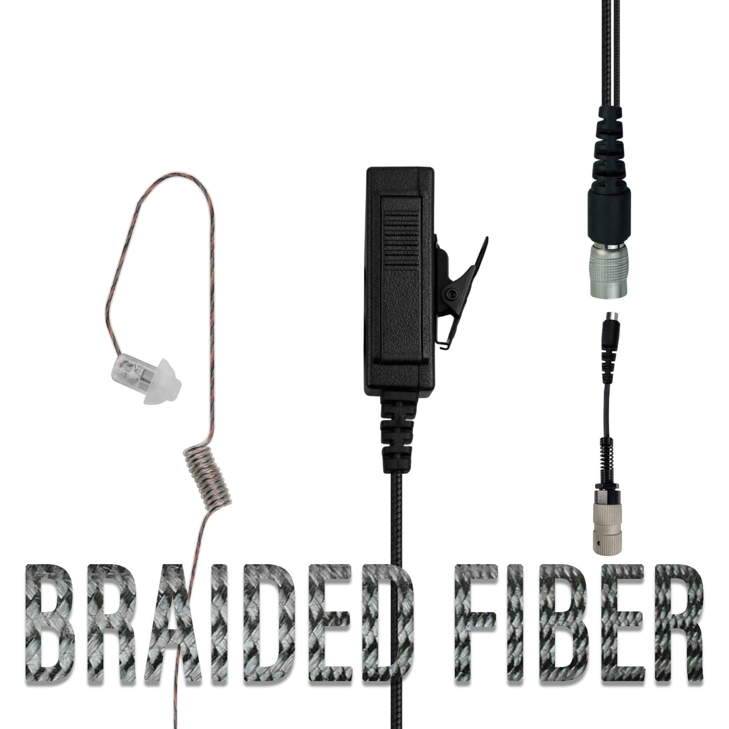Braided Fiber Tactical Mic & Invisible Series Tubeless Earpiece Complete Kit w/ Quick Disconnect (Hirose) - Harris, Thales, Tri, PRC, Falcon Series, MBITR Series, (6 Pin NATO U229/U329 Connector)