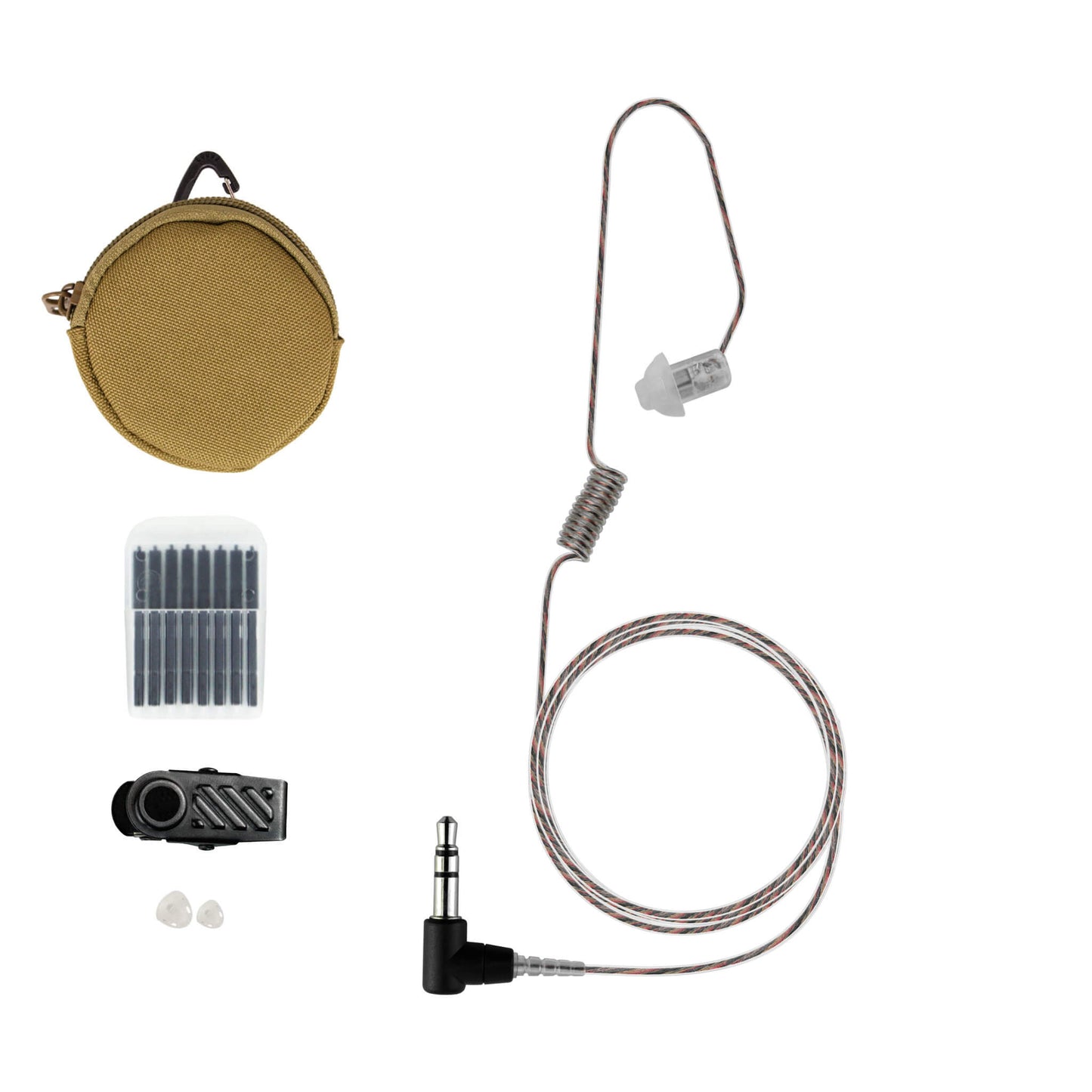 Braided Fiber Tactical Mic & Invisible Series Tubeless Earpiece Complete Kit w/ Quick Disconnect (Hirose) - Harris, Thales, Tri, PRC, Falcon Series, MBITR Series, (6 Pin NATO U229/U329 Connector)