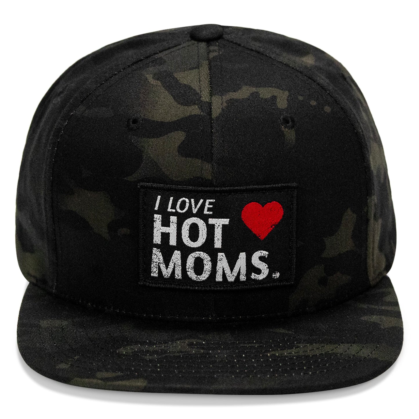 I Love Hot Moms Patch Flatbill Snapback Hat