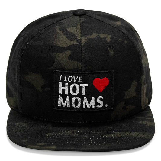 I Love Hot Moms Patch Flatbill Snapback Hat
