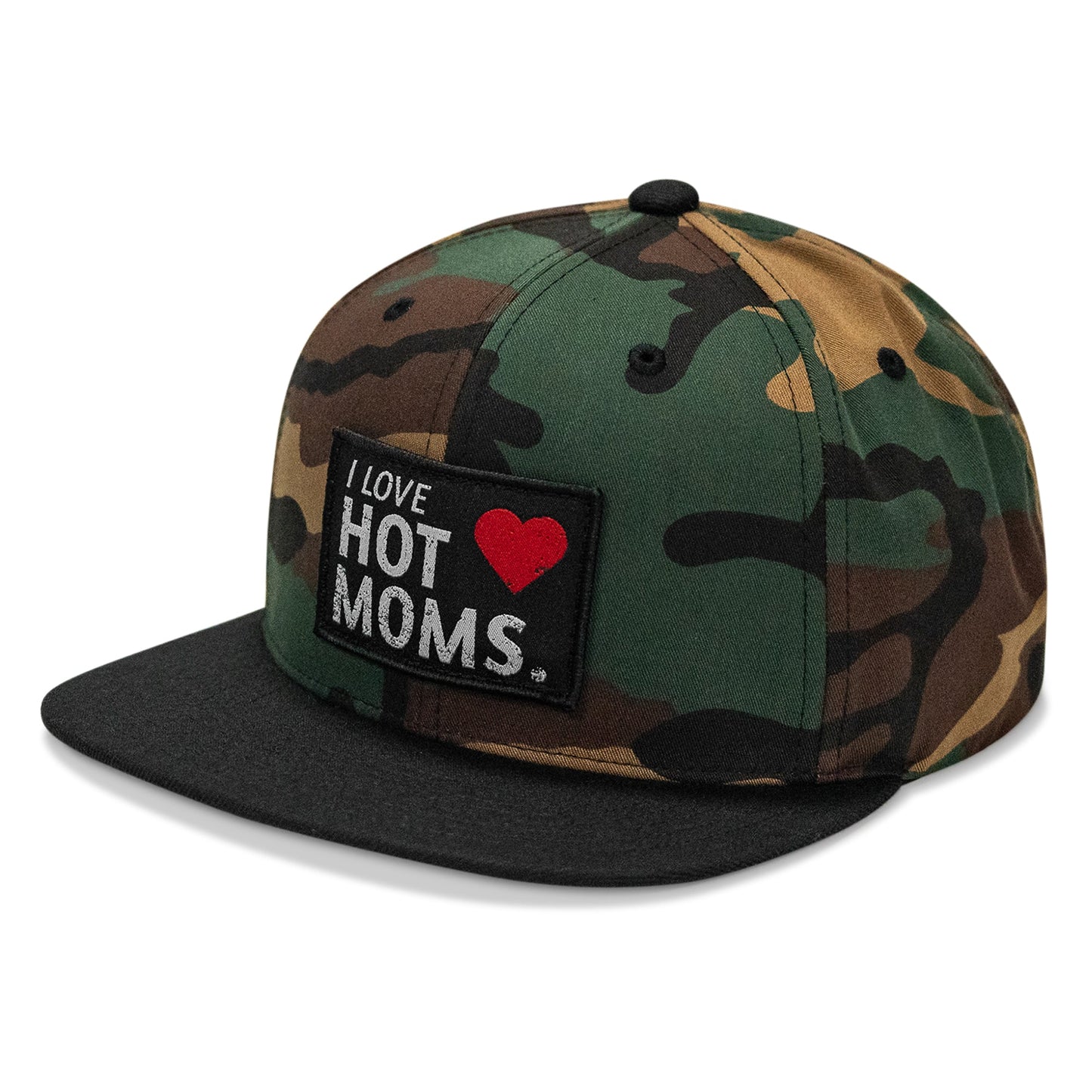 I Love Hot Moms Patch Flatbill Snapback Hat