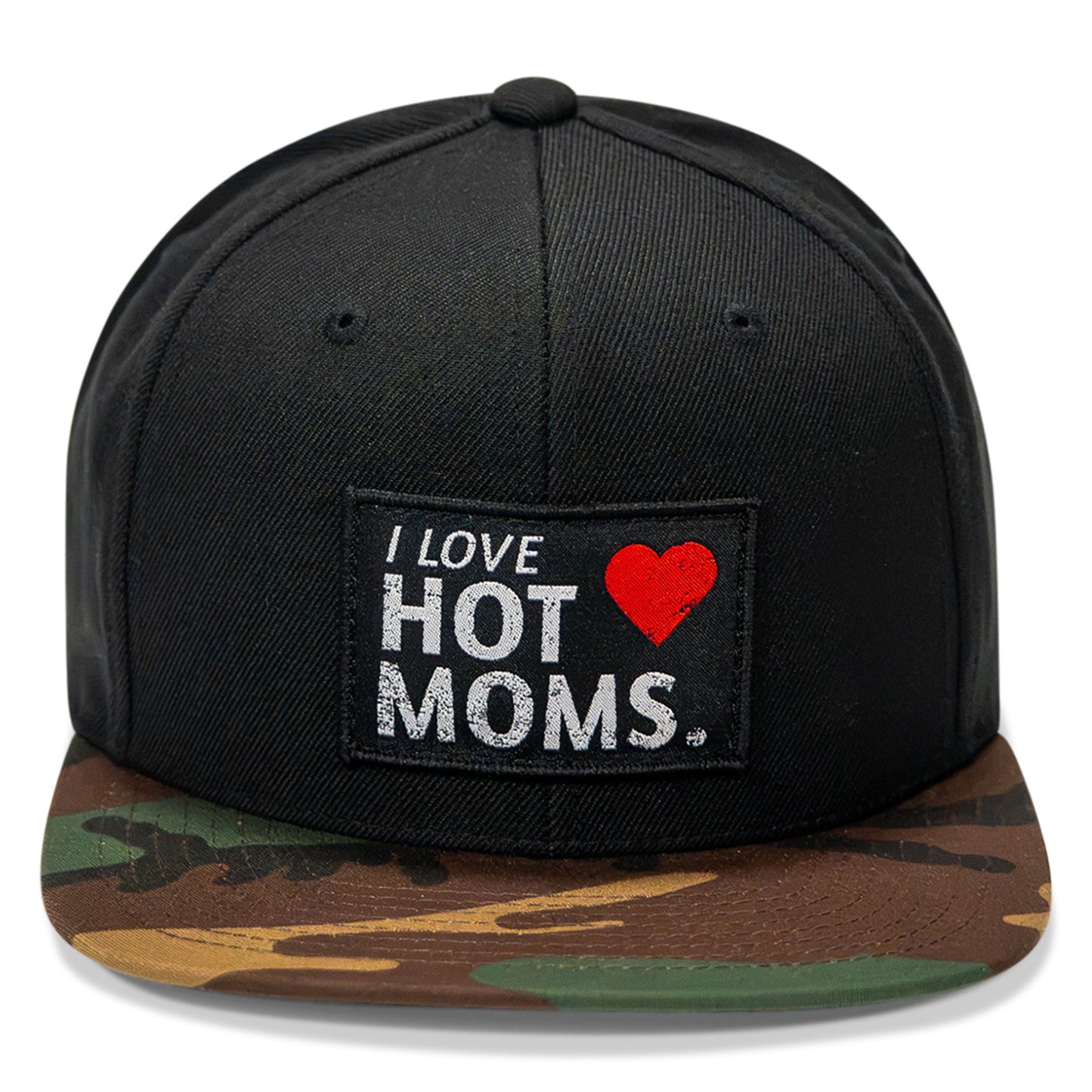I Love Hot Moms Patch Flatbill Snapback Hat