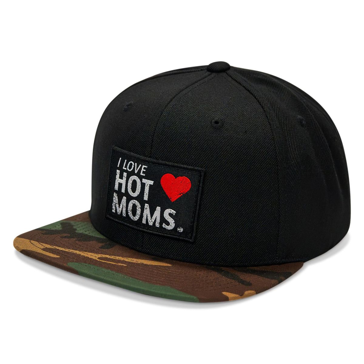 I Love Hot Moms Patch Flatbill Snapback Hat