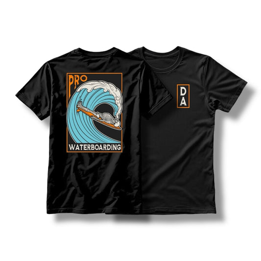 "WATERBOARDING" TEE (HEATHER BLACK / MUSTARD)