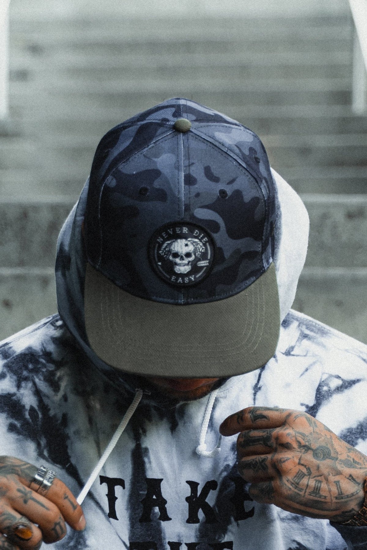 Never Die Easy Black Camo Snapback