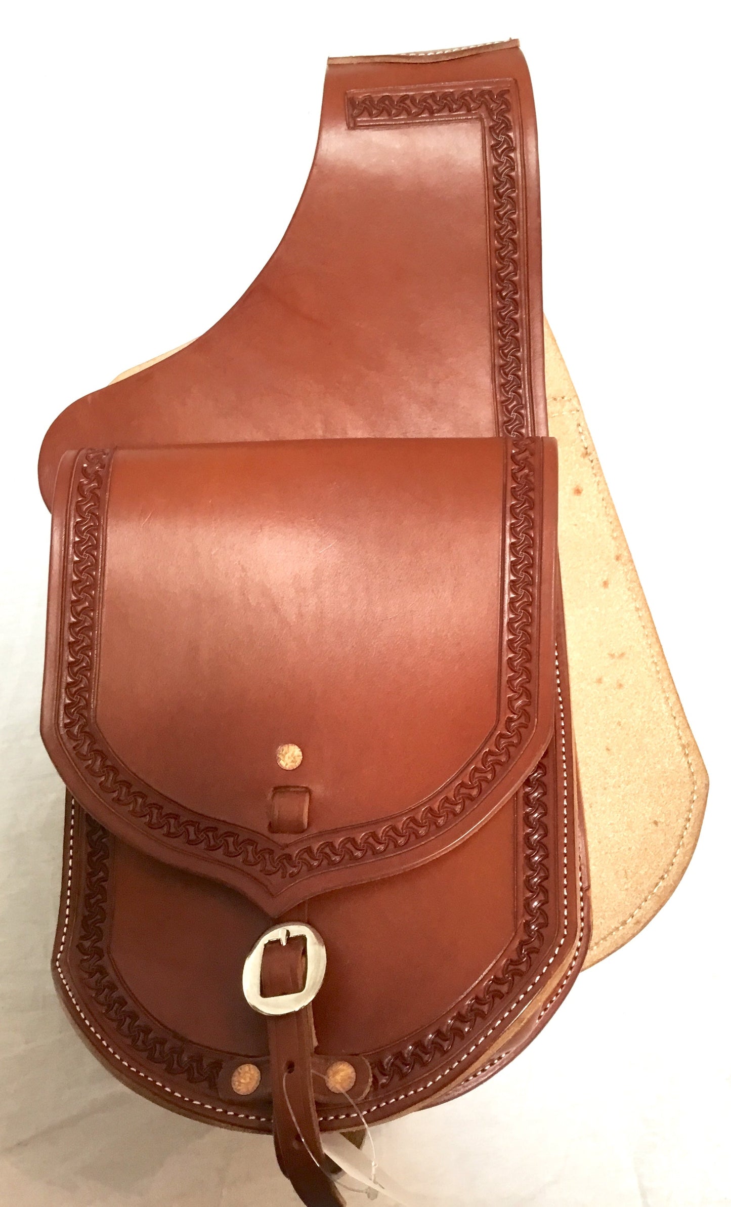 Premium Leather Saddle Bag with Hand Tooled Border- 9"