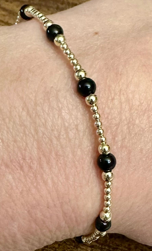 Miss Elegance 14K Gold Filled & Black Bead Bracelet