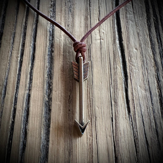 STRENGTH Arrow of Courage Necklace - Solid Bronze on Leather Cord