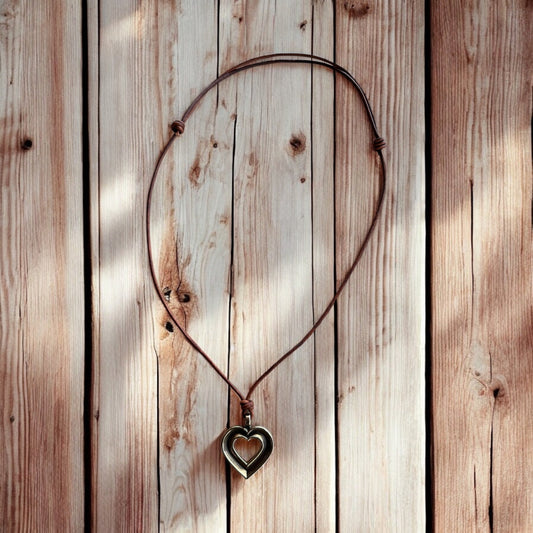 LOVE Heartbeat Necklace - Solid Bronze on Leather Cord