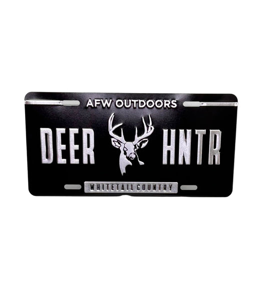 Black Embossed Buck Hunter License Plate