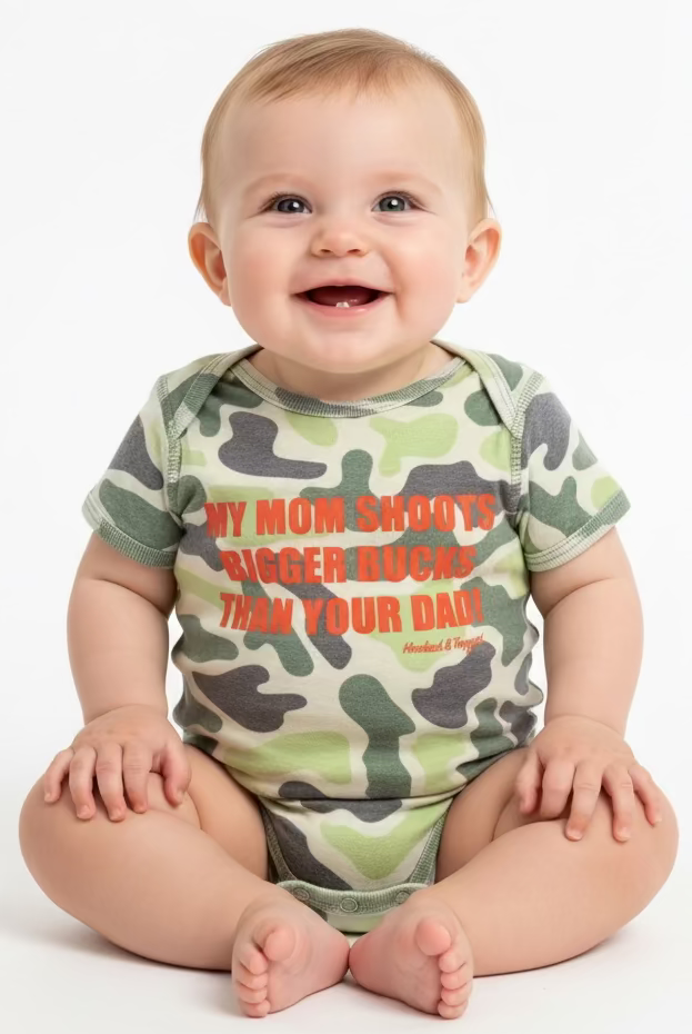 "My Mom Shoots Bigger Bucks Than Your Dad" Onesie