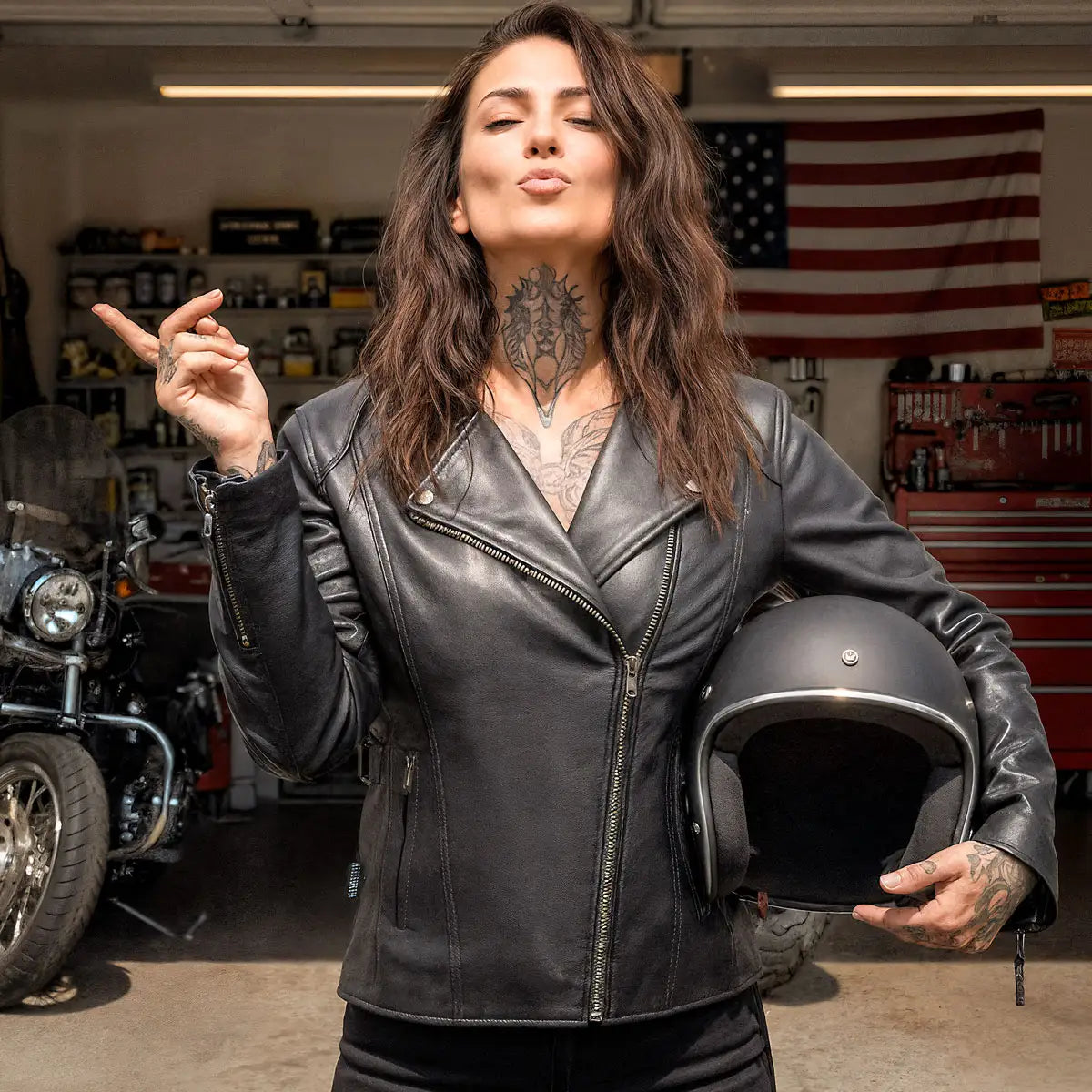 Hot Leathers JKL1032 Ladies Motorcycle Black Leather Biker Jacket with Vented Side Snaps