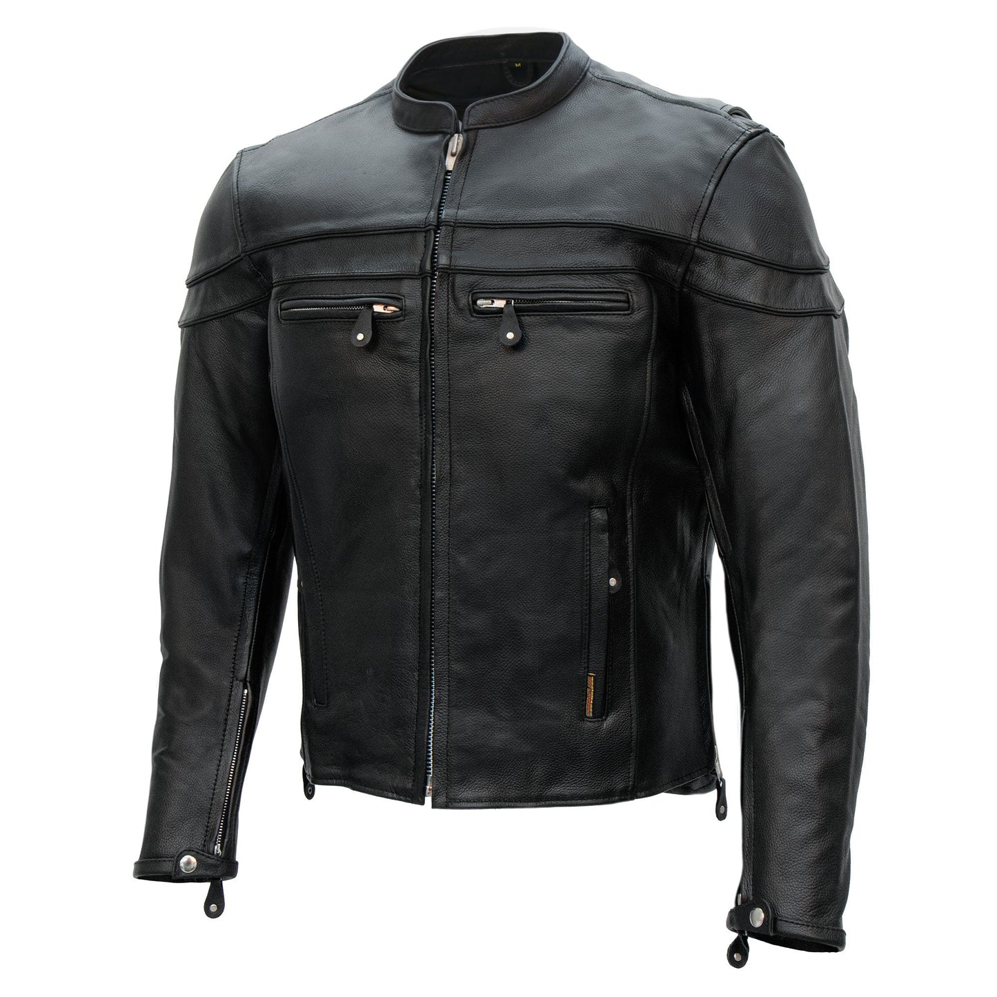 Hot Leathers JKM1011 Men's Black Leather Vented Motorcycle Racer Jacket with Double Piping