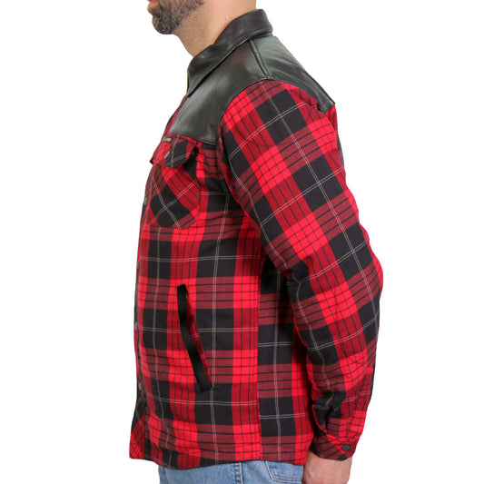 Hot Leathers Men's 'Graveborn' Red/Black Cotton Flannel Shirt - Button Front - Riding Protective Wear - JKM3201