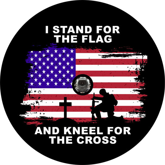 I Stand For The Flag and Kneel For The Cross Spare Tire Cover - Jeep, Bronco, RVs, Campers, Vans, Trailers