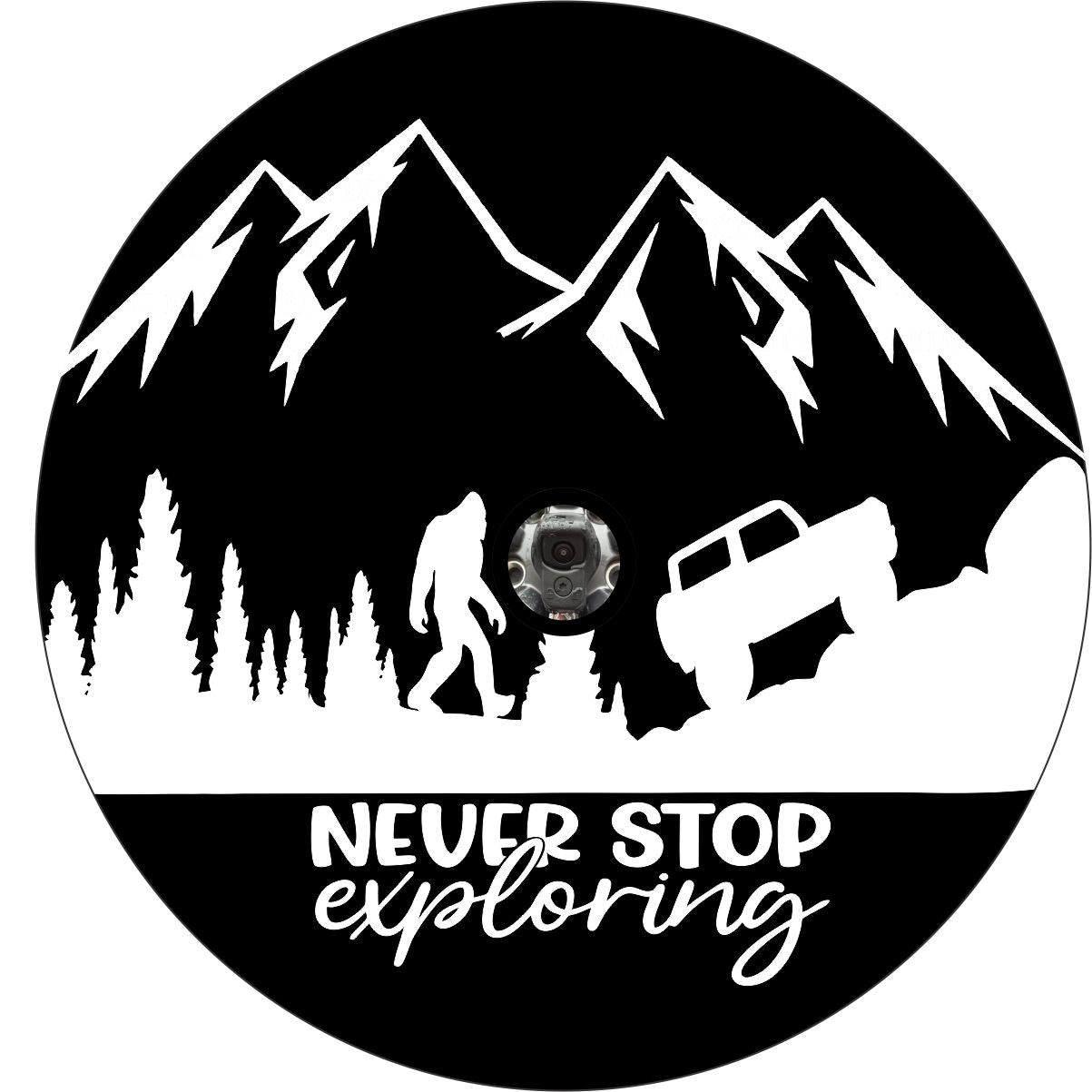 Never Stop Exploring â€¢ Sasquatch Ford Bronco Spare Tire Cover Design