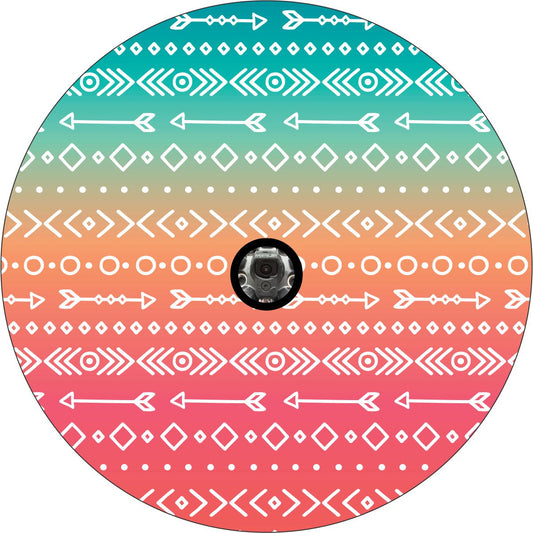 Aztec & Arrow Print on Pastel OmbrÃ© Spare Tire Cover for Jeep, Bronco, RV, Camper & More