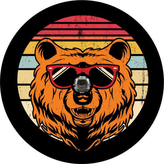 Vintage Bear with Sunglasses - Spare Tire Cover for Bronco, Jeep, RV, Campers, Trailers, & More