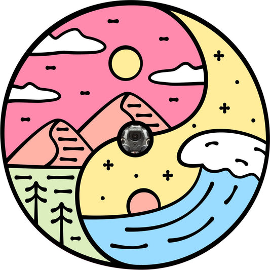 Yin Yang Mountain Wave Nature Spare Tire Cover for Jeep, RV, Camper, and More