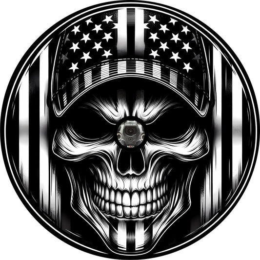 American Flag Skull Spare Tire Cover for Jeep, Bronco, RV, Camper, Trailer, & More