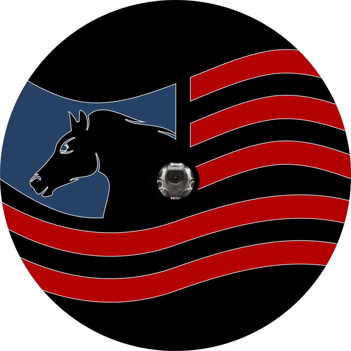 Bronco Horse Head with American Flag Spare Tire Cover for Jeep, Bronco, RV, Camper, Trailer, & More