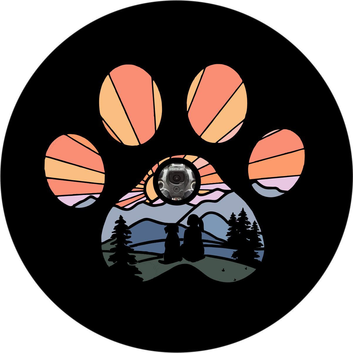 Dog Paw with Girl Sunset Spare Tire Cover for Jeep, Bronco, RV, Camper, Trailer, & More