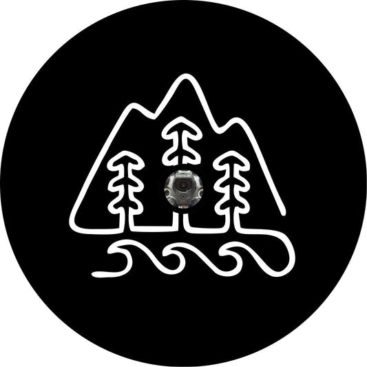 Single Line Hand-Drawn Mountains, Trees & Ocean