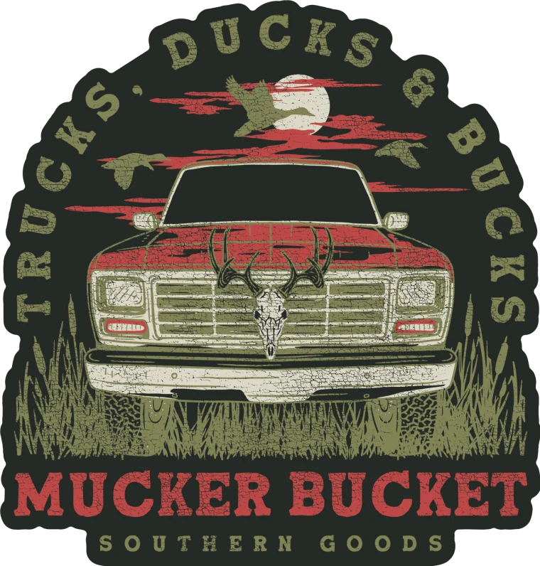 Trucks, Ducks & Bucks Sticker